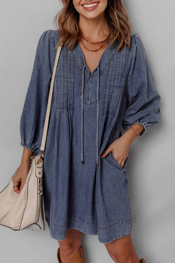 pleated denim mini dress Heartland Pleated Denim Mini Dress  VICI
