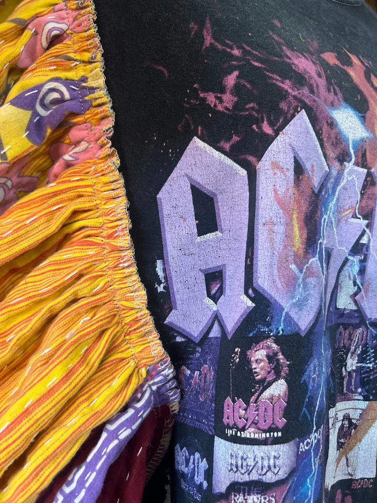 AC/DC album covers ruffle sleeves kantha tee - Main Street Threads