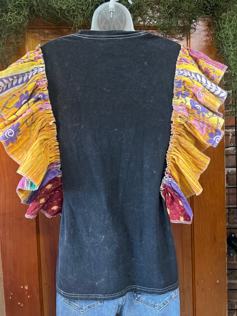 AC/DC album covers ruffle sleeves kantha tee - Main Street Threads