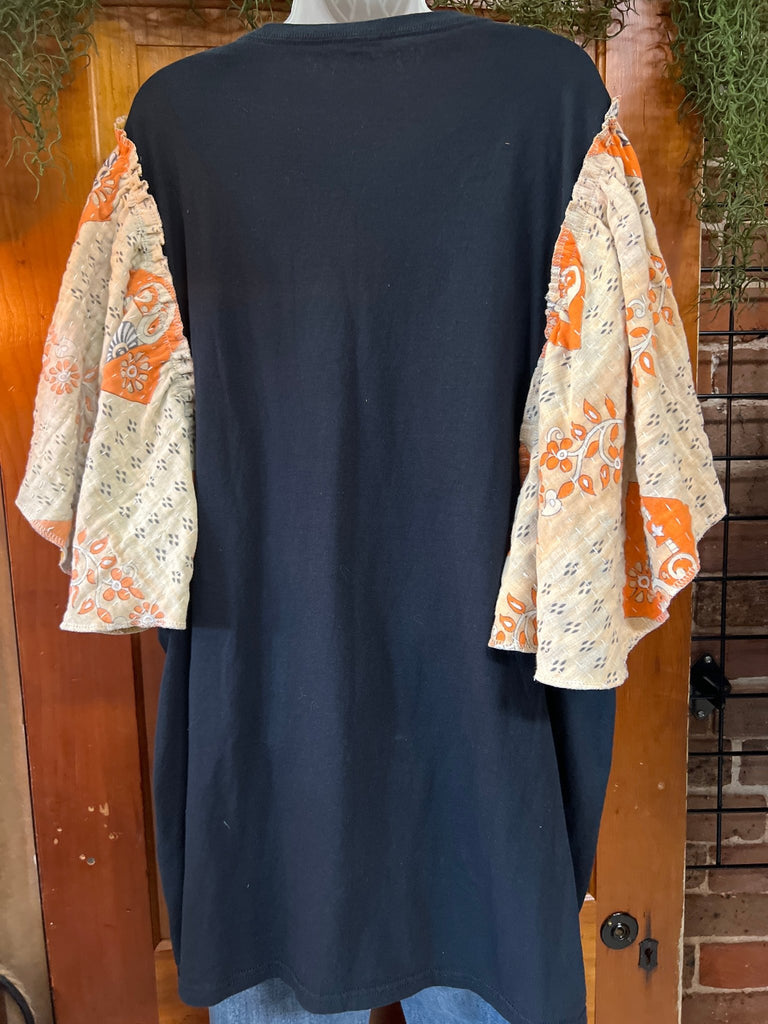 AC/DC BACK IN BLACK butterfly sleeves kantha tee - Main Street Threads