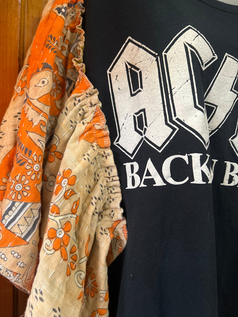 AC/DC BACK IN BLACK butterfly sleeves kantha tee - Main Street Threads