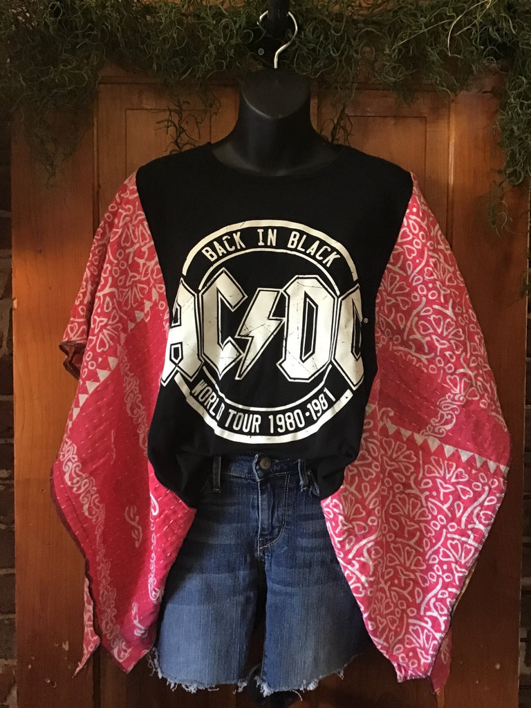 AC/DC “Back in Black” kantha poncho - Main Street Threads