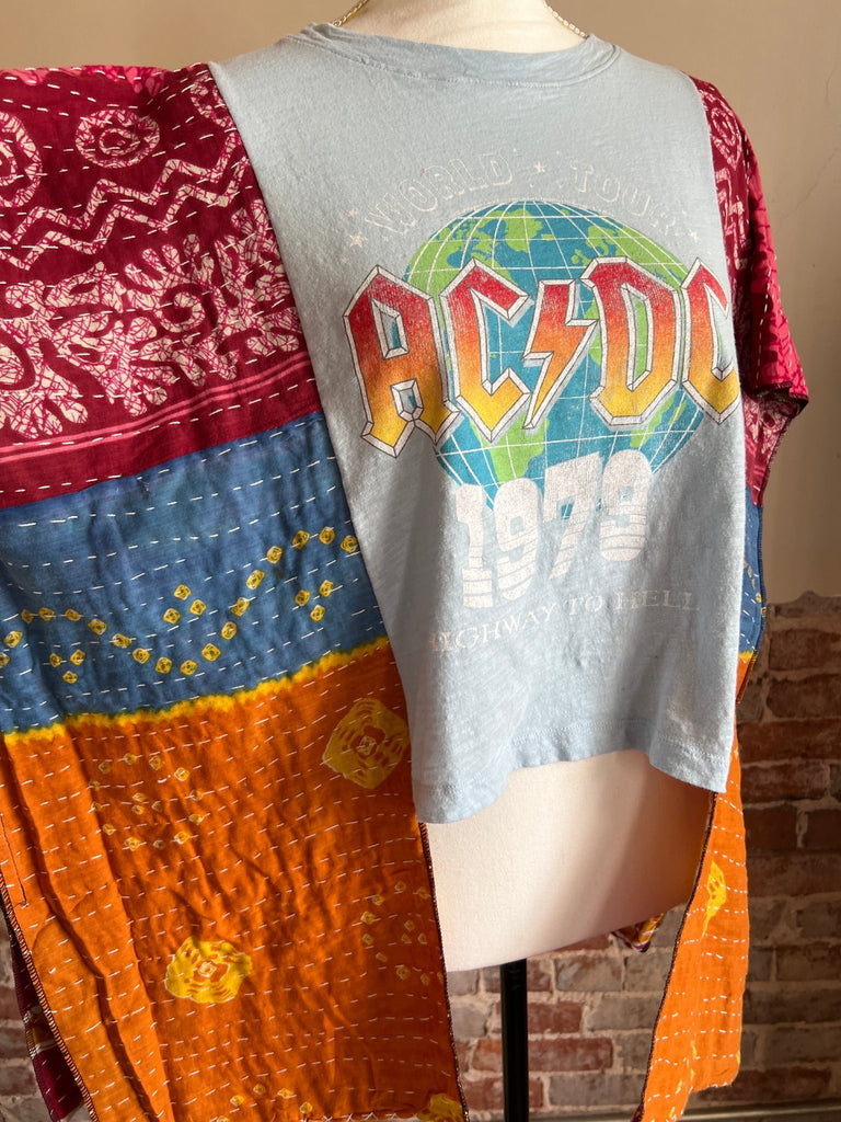 AC/DC cropped tee Kantha poncho - Main Street Threads