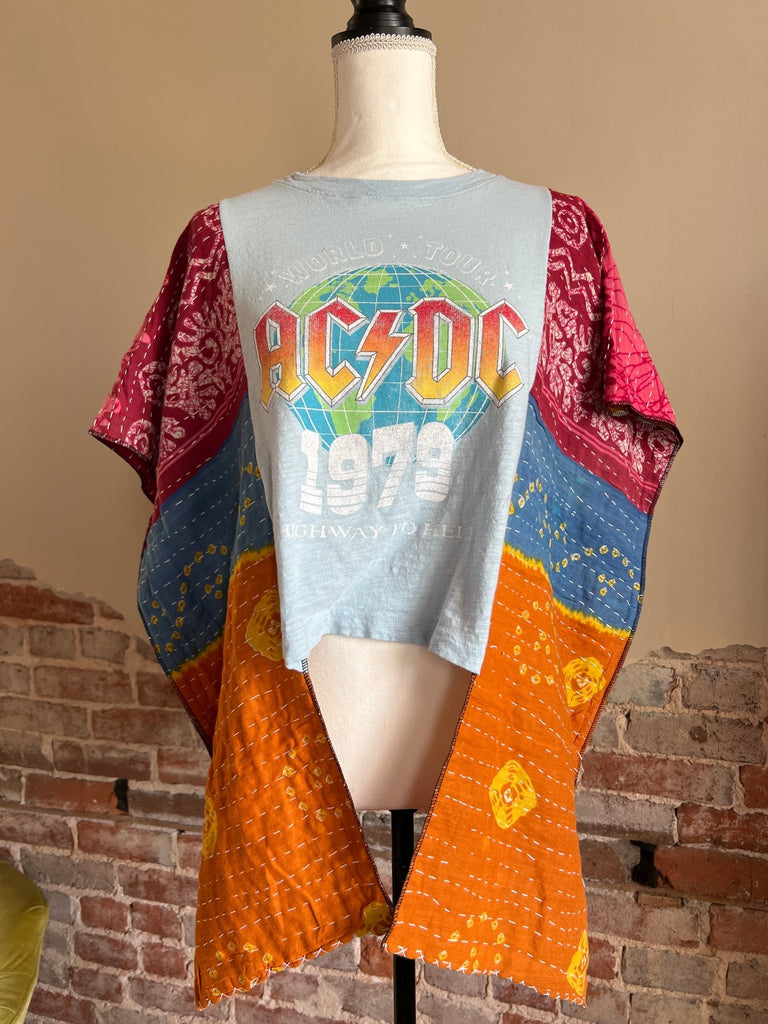 AC/DC cropped tee Kantha poncho - Main Street Threads