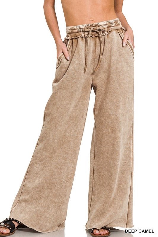 Acid wash fleece palazzo pants - Main Street Threads