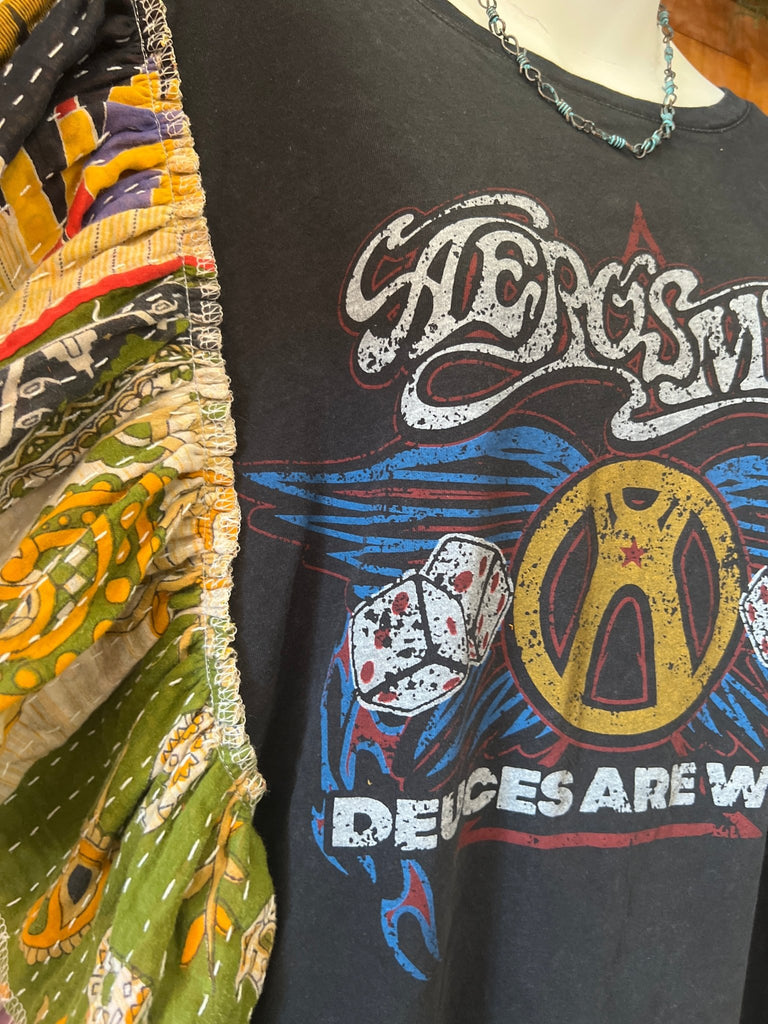 Aerosmith - Deuces are Wild ruffle sleeves kantha tee - Main Street Threads
