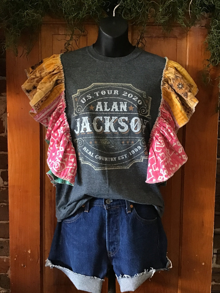 Alan Jackson ruffle sleeves kantha tee - Main Street Threads