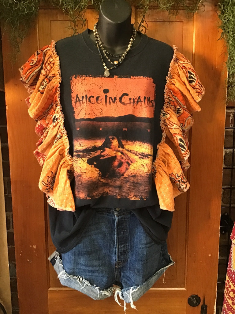 Alice in Chains ruffle sleeves kantha tee - Main Street Threads