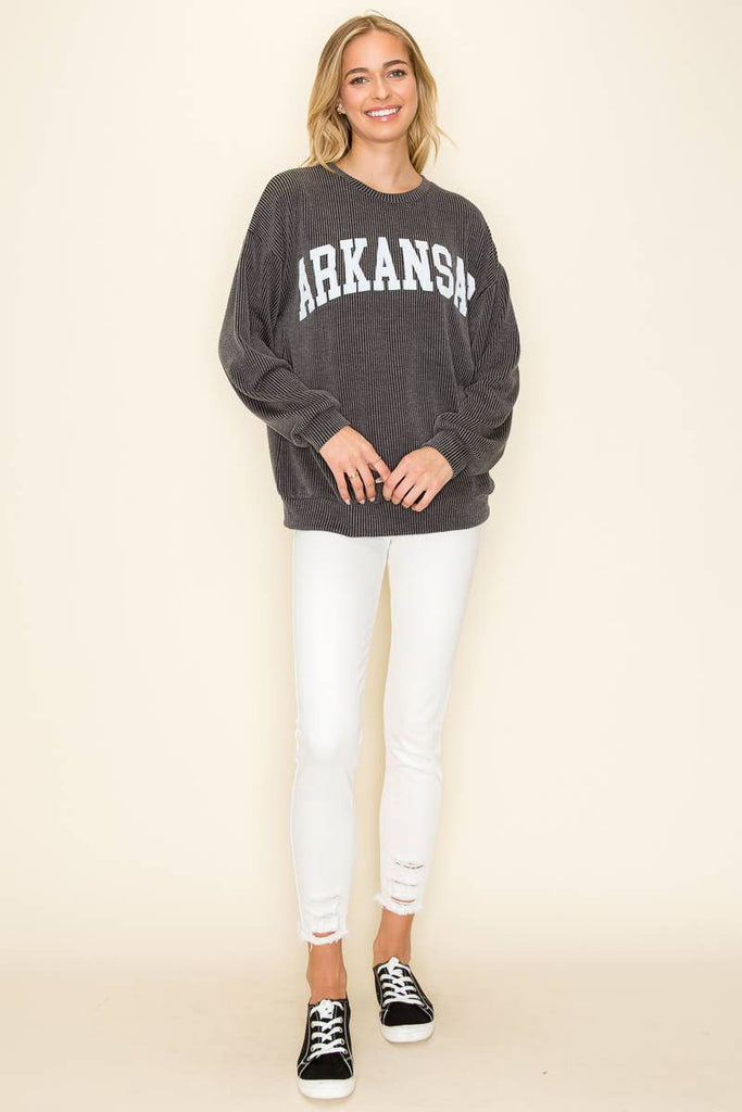 "ARKANSAS" RIBBED GRAPHIC L/S SWEATSHIRT GAME DAY - Main Street Threads
