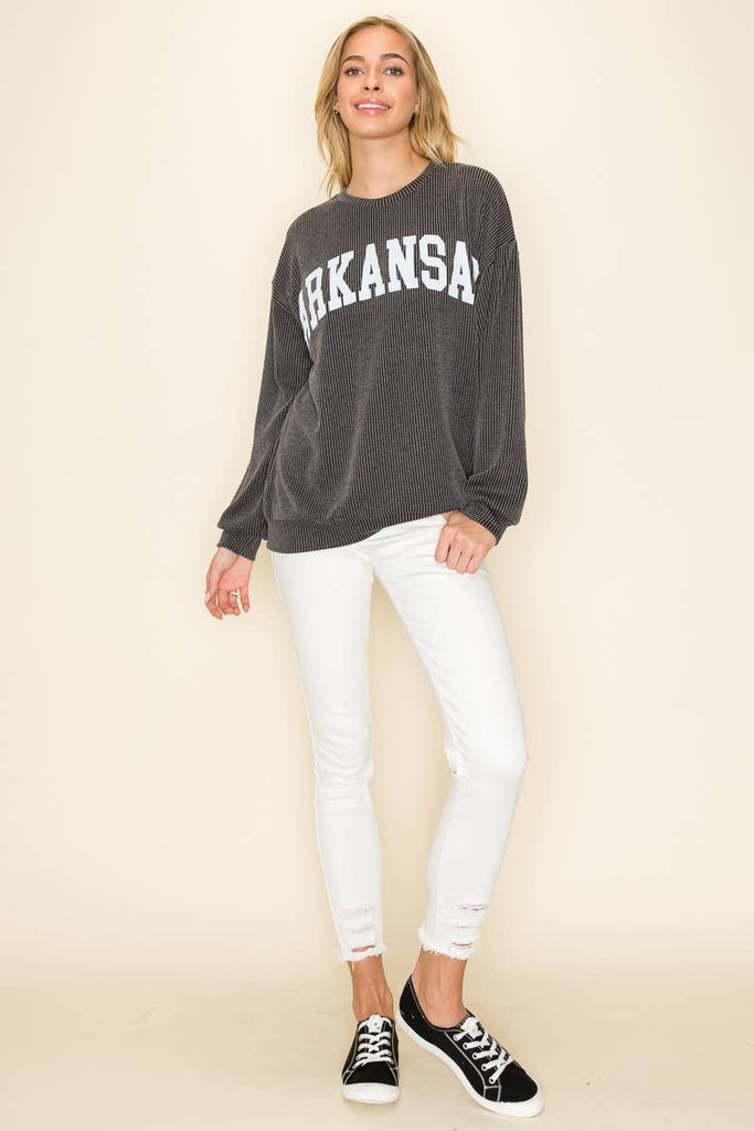 "ARKANSAS" RIBBED GRAPHIC L/S SWEATSHIRT GAME DAY - Main Street Threads