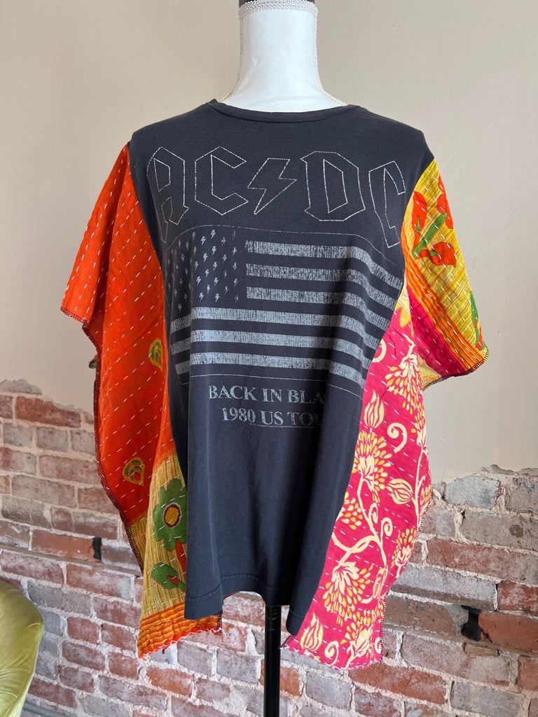 Back in Black AC/DC Kantha poncho - Main Street Threads
