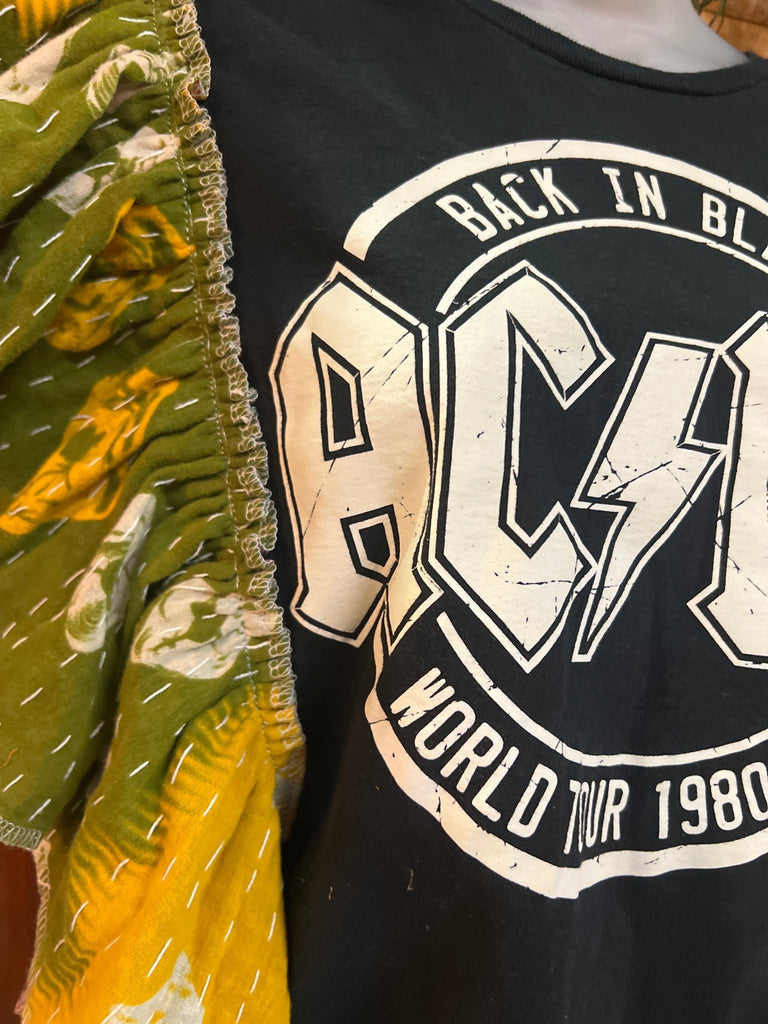 Back in Black AC/DC ruffle sleeves kantha tee - Main Street Threads