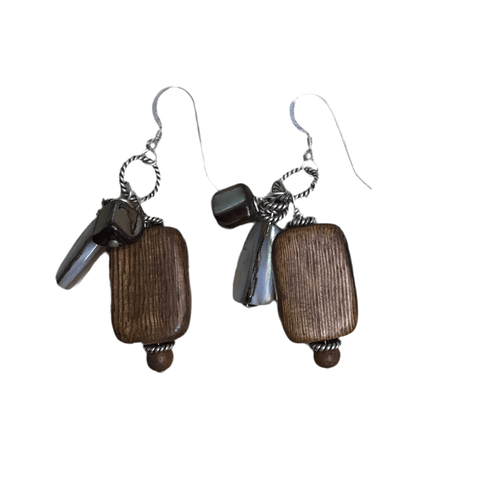 Boho Wood and Natural Shell Sterling Earrings - Main Street Threads
