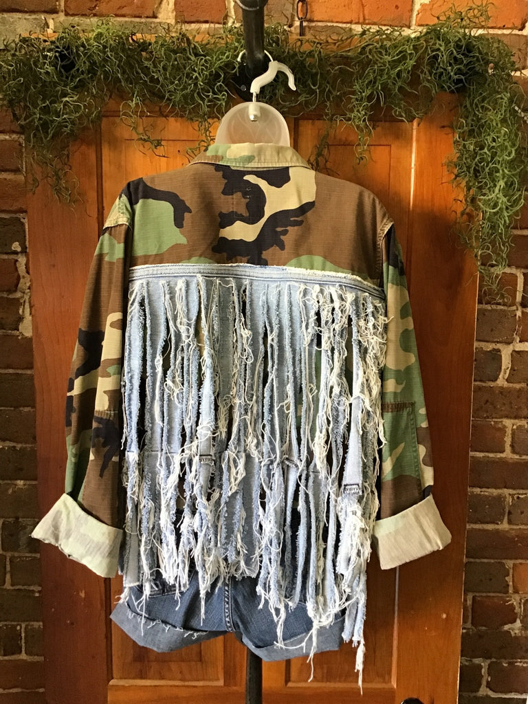 Camo jacket upcycled with denim - Main Street Threads