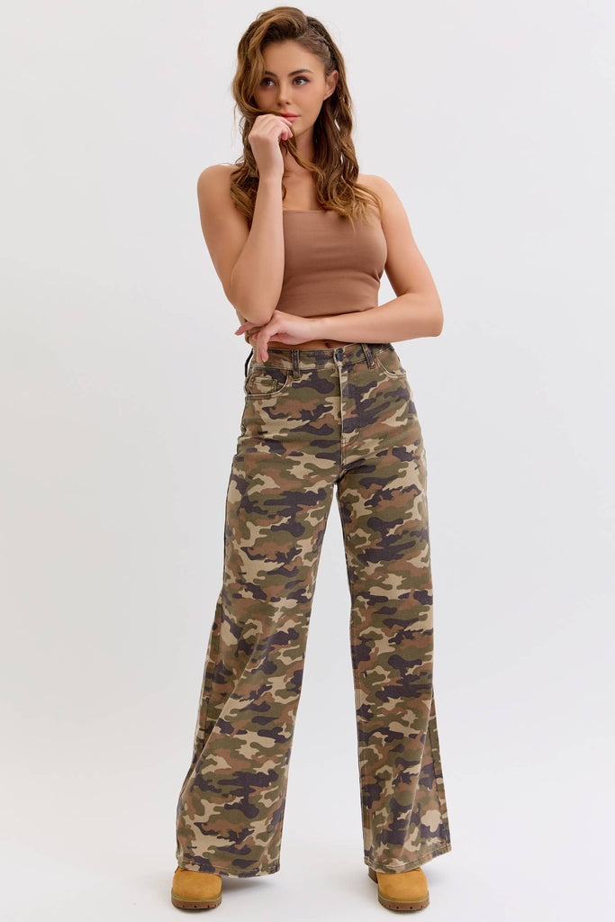 Camoflauge High Rise Wide Leg - Main Street Threads