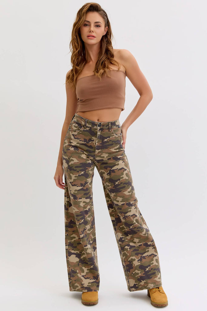 Camoflauge High Rise Wide Leg - Main Street Threads