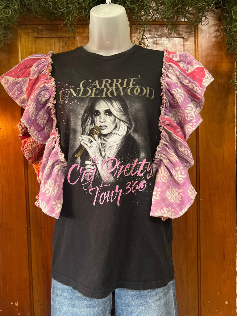 Carrie Underwood ruffle sleeves kantha tee - Main Street Threads