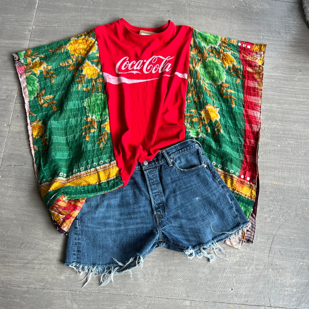 Coca - Cola upcycled kantha poncho - Main Street Threads