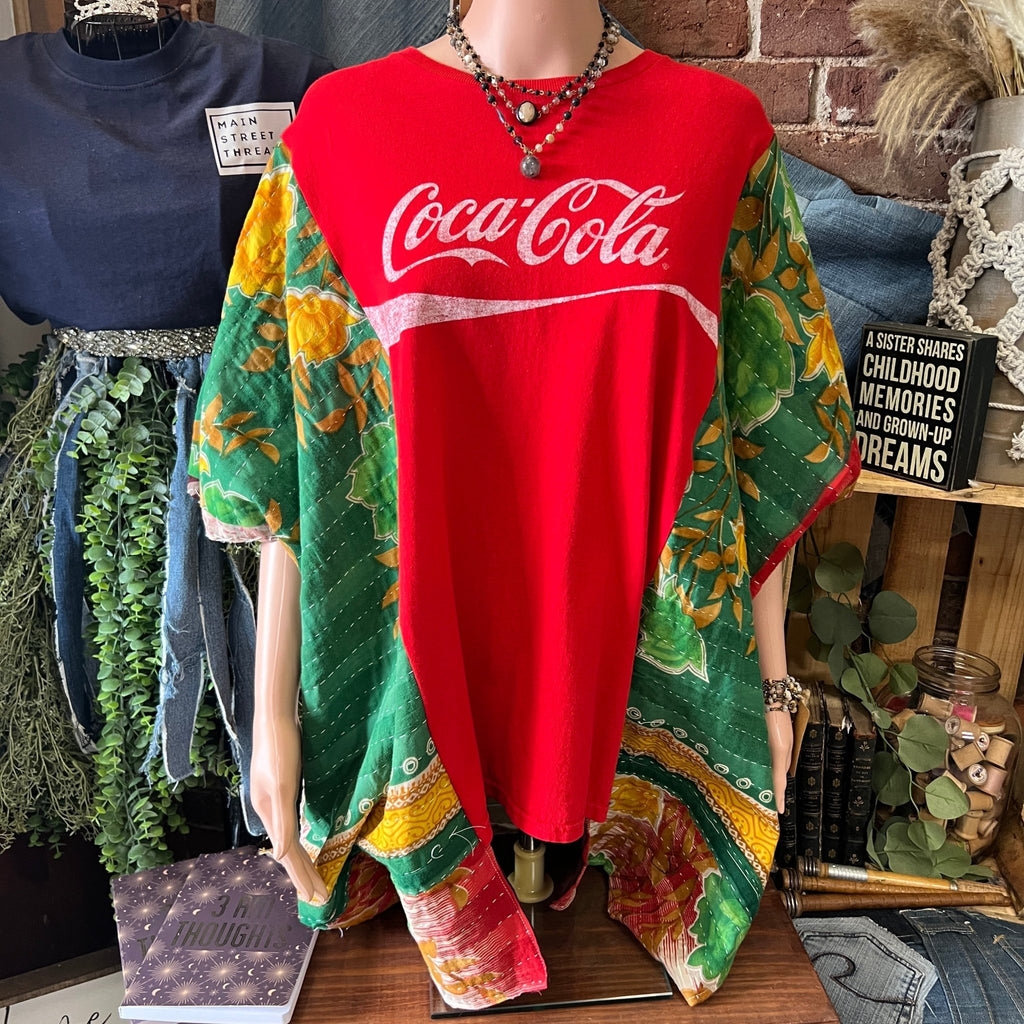 Coca - Cola upcycled kantha poncho - Main Street Threads