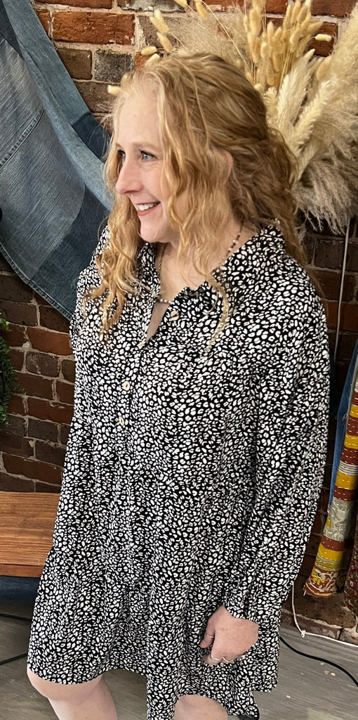 Collared Print Long Sleeve Dress - Main Street Threads