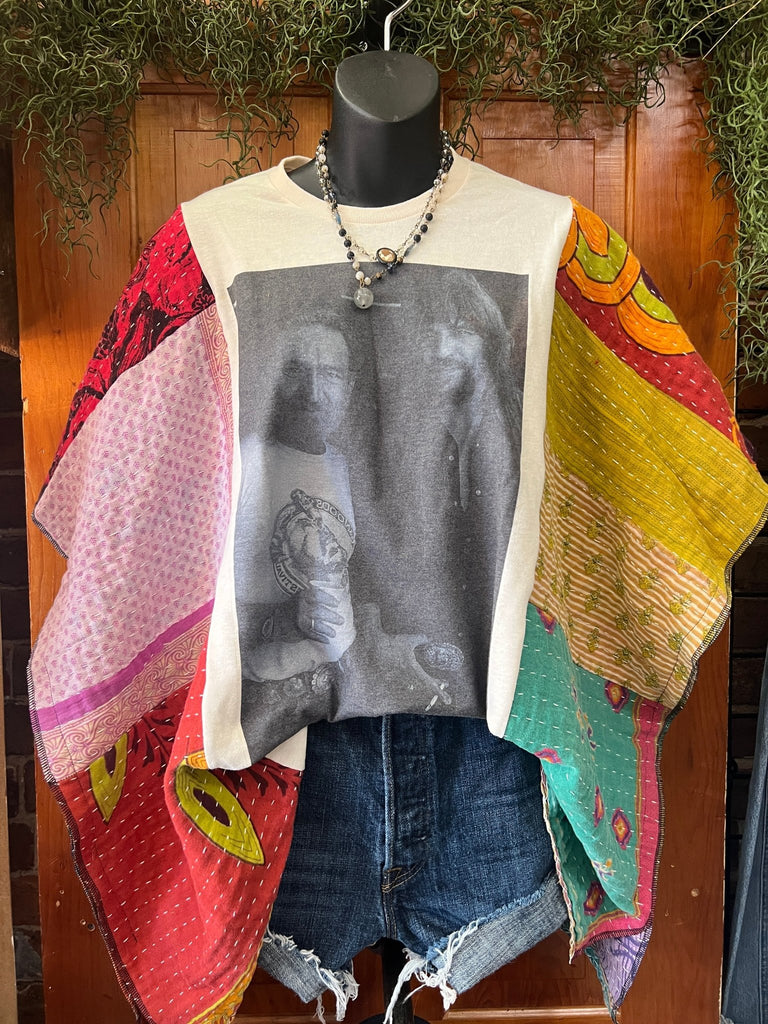 Country Legends multi - pattern kantha poncho - Main Street Threads
