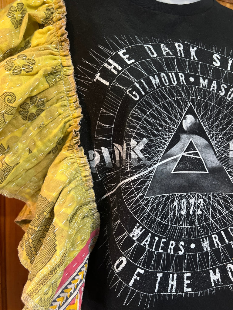 Dark side of the moon PINK FLOYD ruffle sleeves kantha tee - Main Street Threads