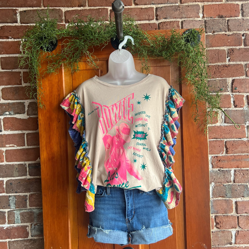 David Bowie Concert Kantha ruffle sleeves festival tee - Main Street Threads
