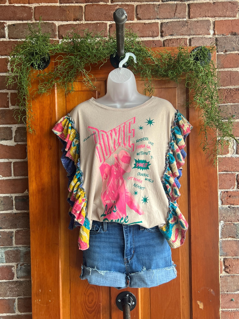 David Bowie Concert Kantha ruffle sleeves festival tee - Main Street Threads