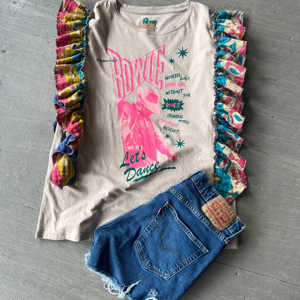 David Bowie Concert Kantha ruffle sleeves festival tee - Main Street Threads