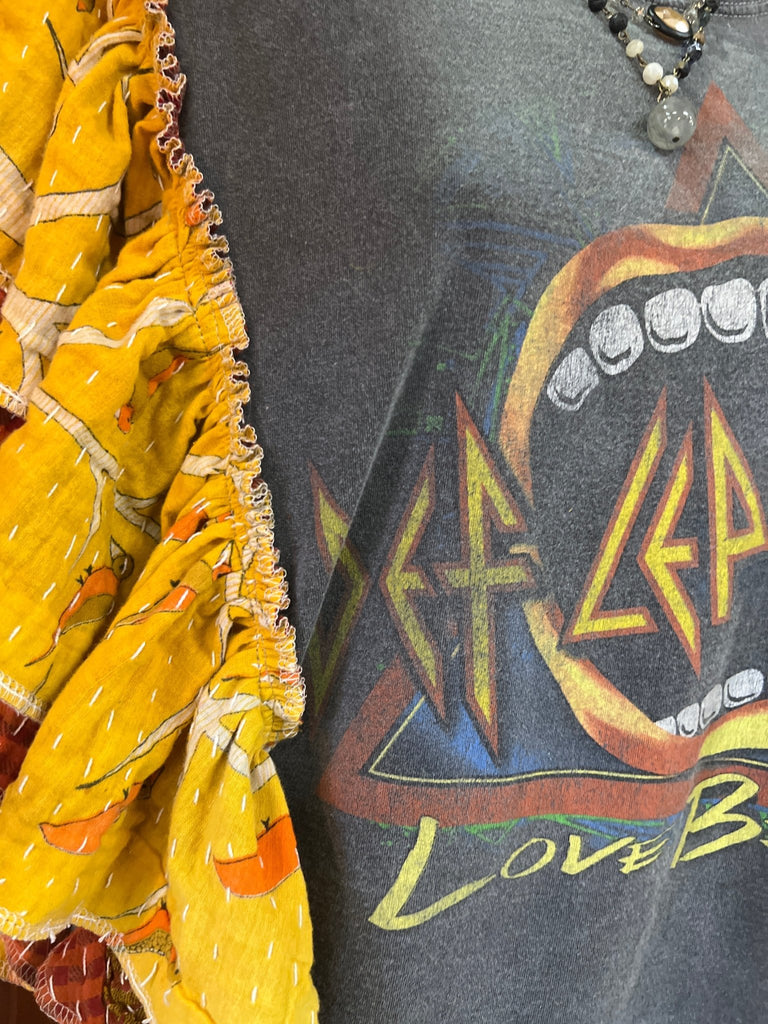DEF LEPPARD Love Bites ruffle sleeves kantha tee - Main Street Threads