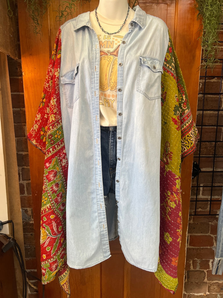 Denim kantha kimono duster/dress - Main Street Threads