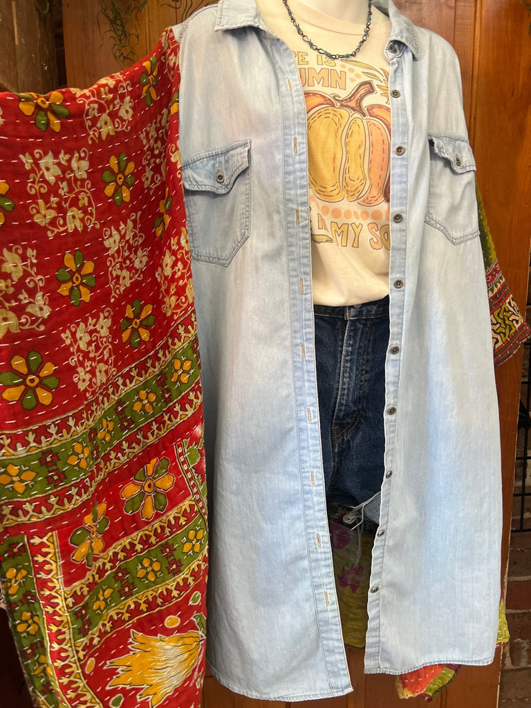 Denim kantha kimono duster/dress - Main Street Threads