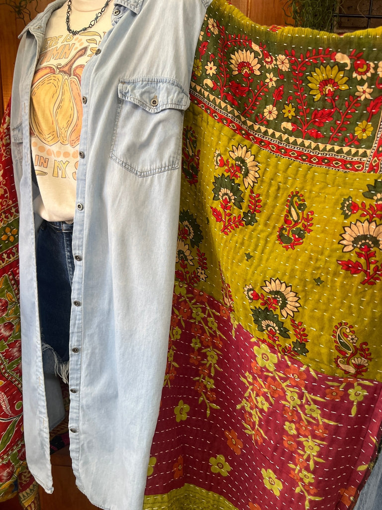 Denim kantha kimono duster/dress - Main Street Threads