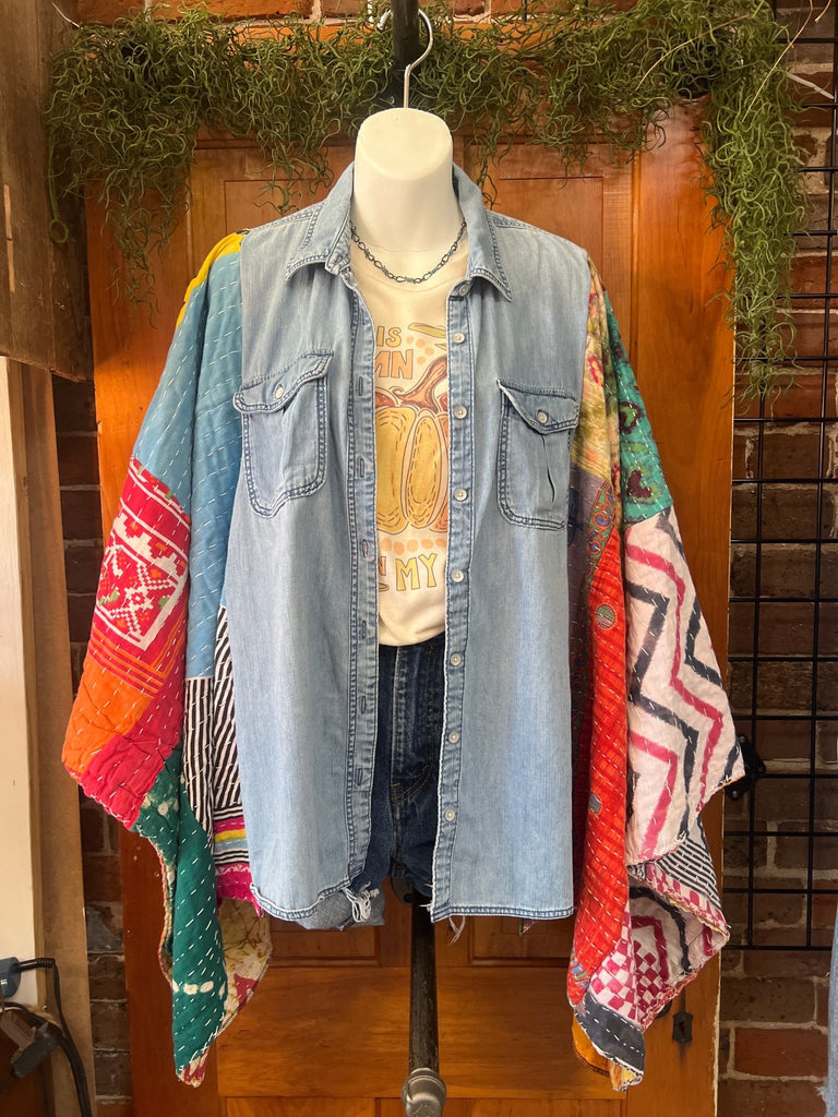 Denim kantha kimono - Main Street Threads