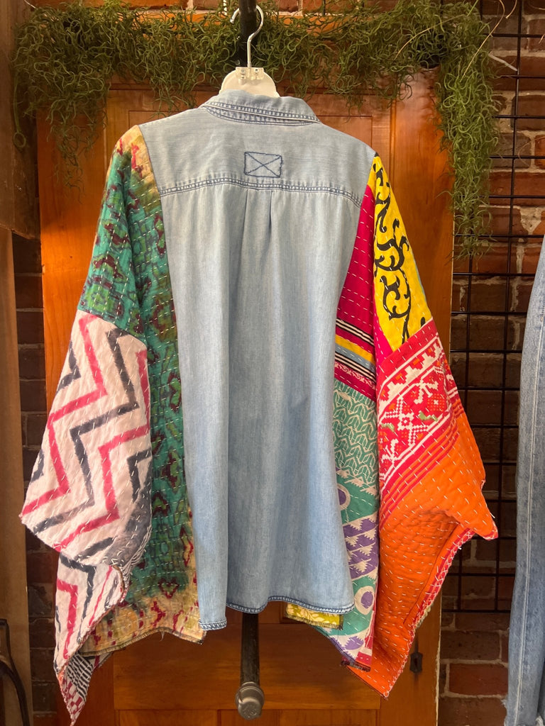 Denim kantha kimono - Main Street Threads
