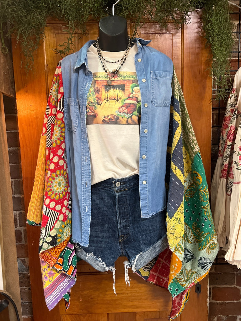 Denim kantha kimono - Main Street Threads