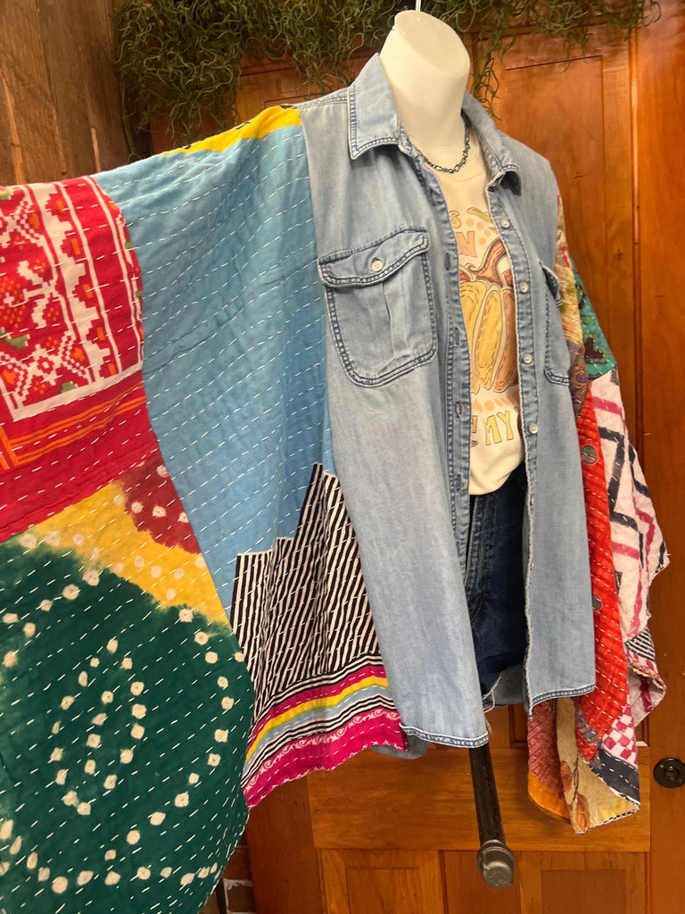 Denim kantha kimono - Main Street Threads