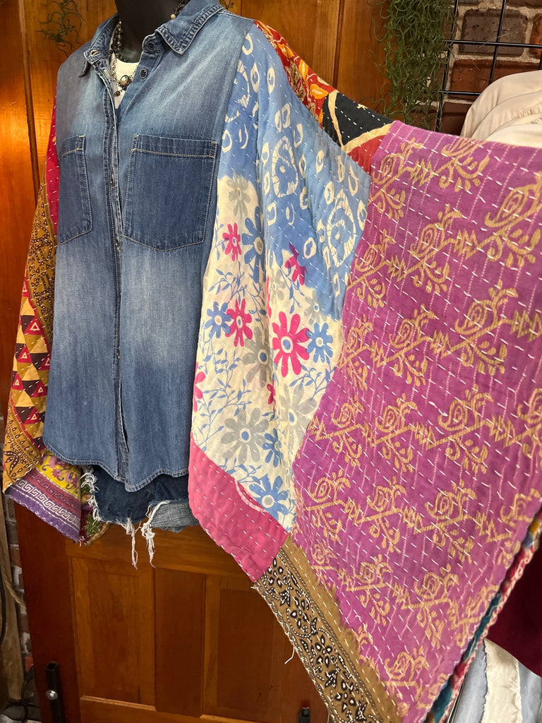 Denim kantha kimono - Main Street Threads