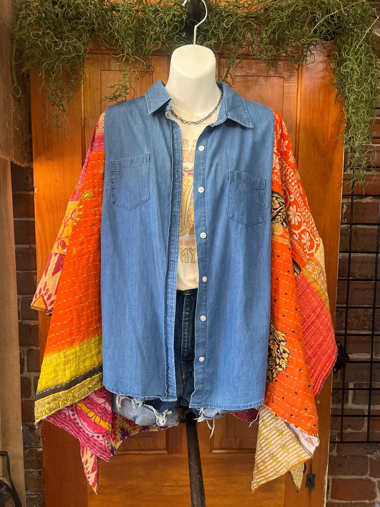 Denim kantha kimono - Main Street Threads