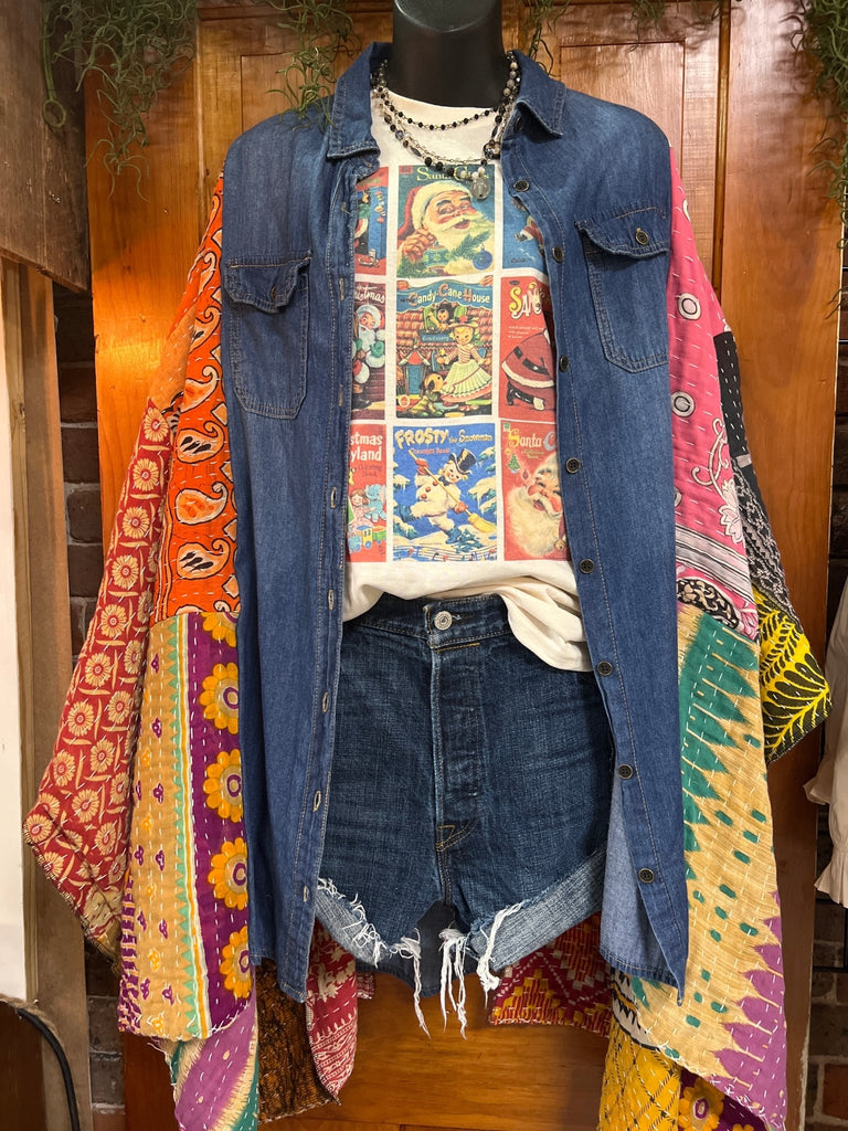 Denim kantha kimono - Main Street Threads