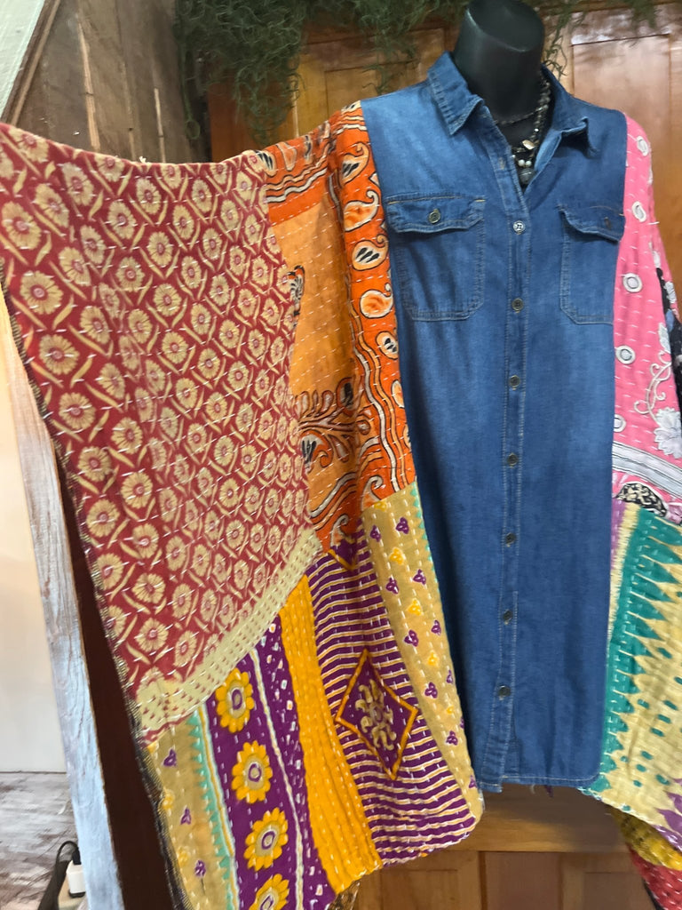 Denim kantha kimono - Main Street Threads