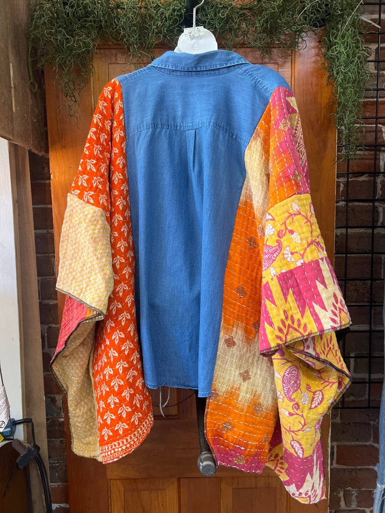 Denim kantha kimono - Main Street Threads