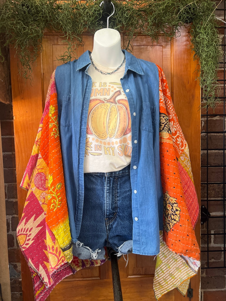 Denim kantha kimono - Main Street Threads