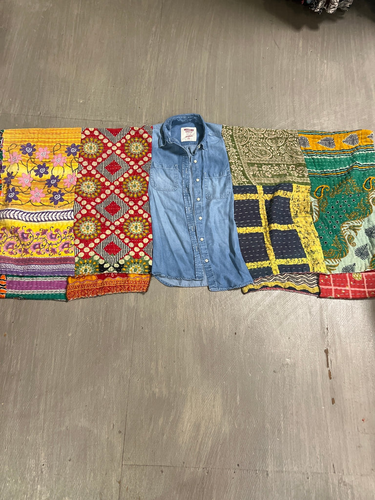 Denim kantha kimono - Main Street Threads