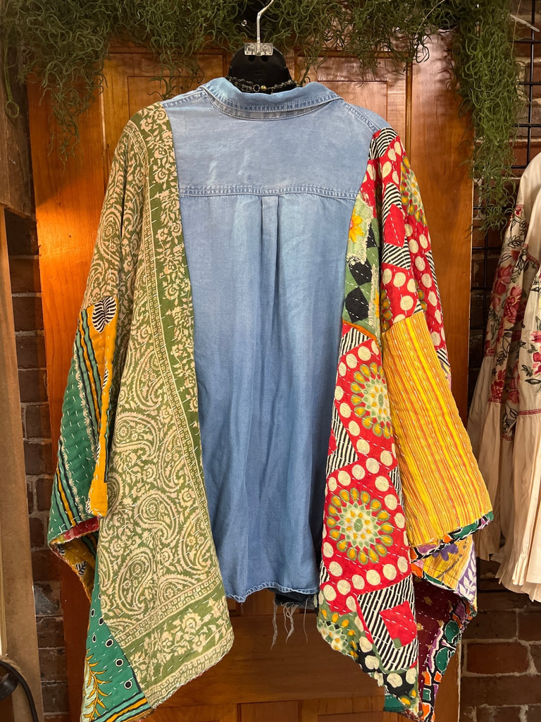 Denim kantha kimono - Main Street Threads