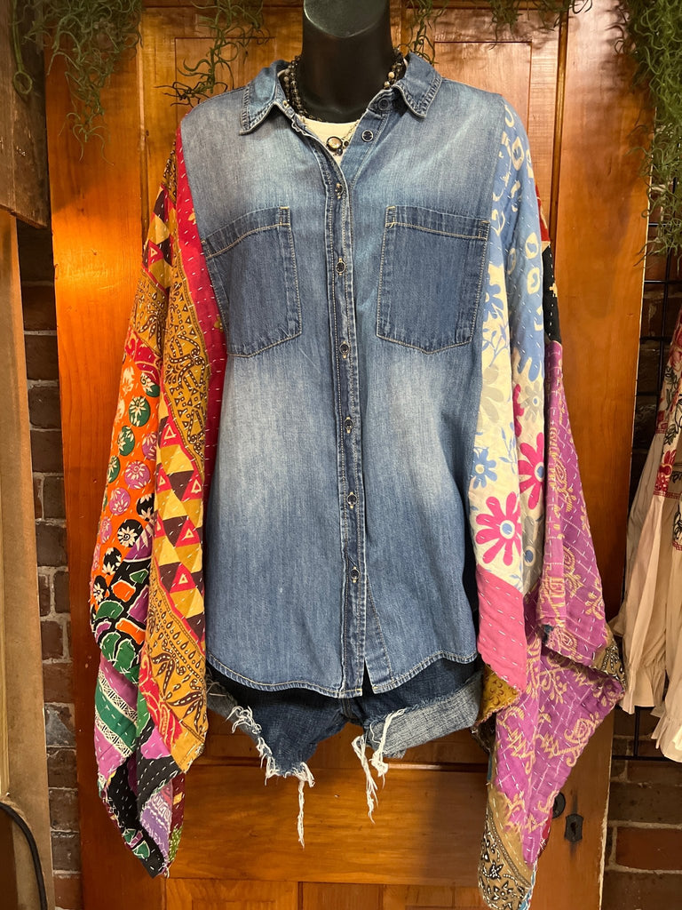 Denim kantha kimono - Main Street Threads