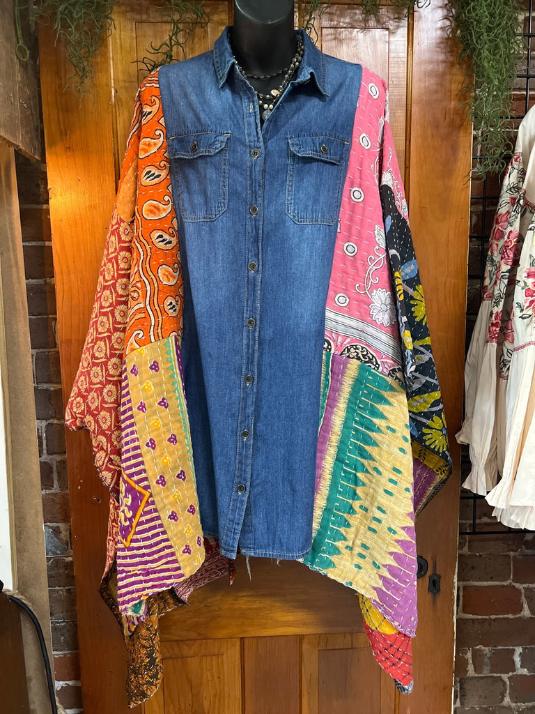 Denim kantha kimono - Main Street Threads
