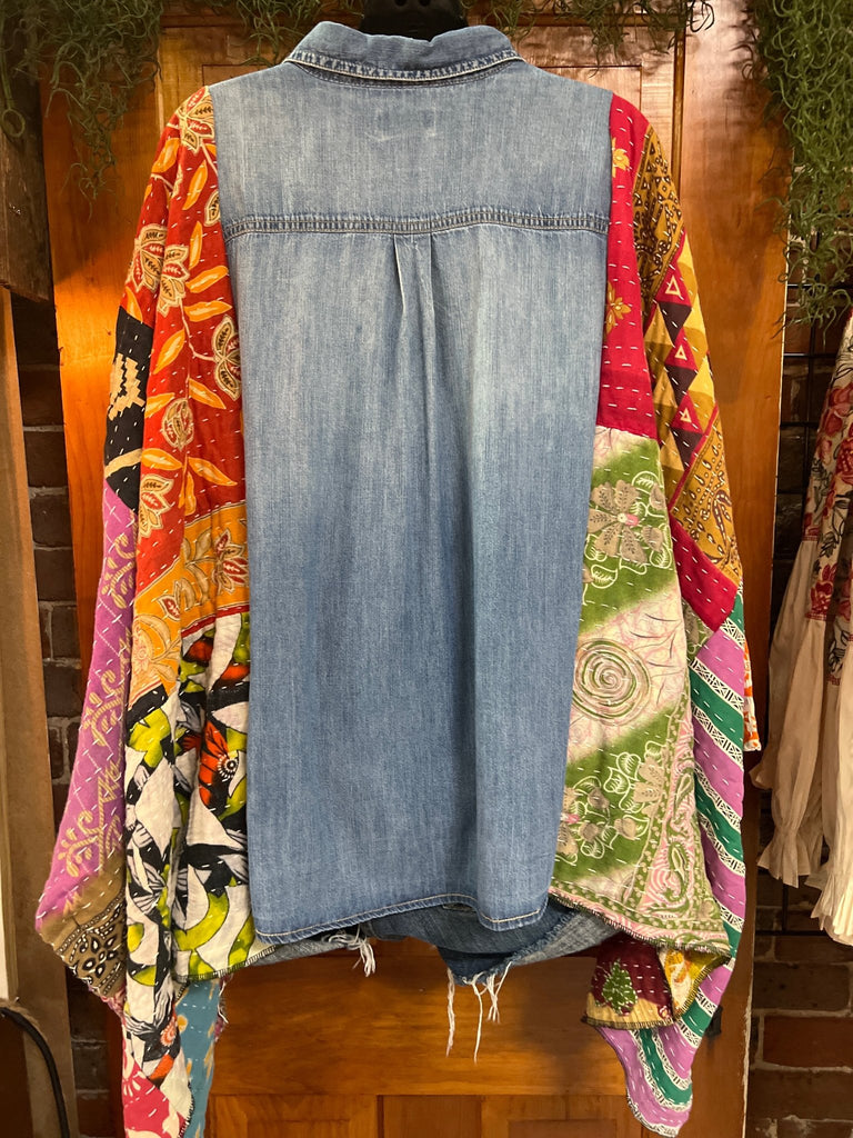 Denim kantha kimono - Main Street Threads