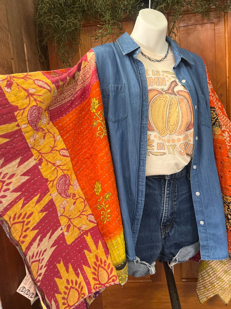 Denim kantha kimono - Main Street Threads