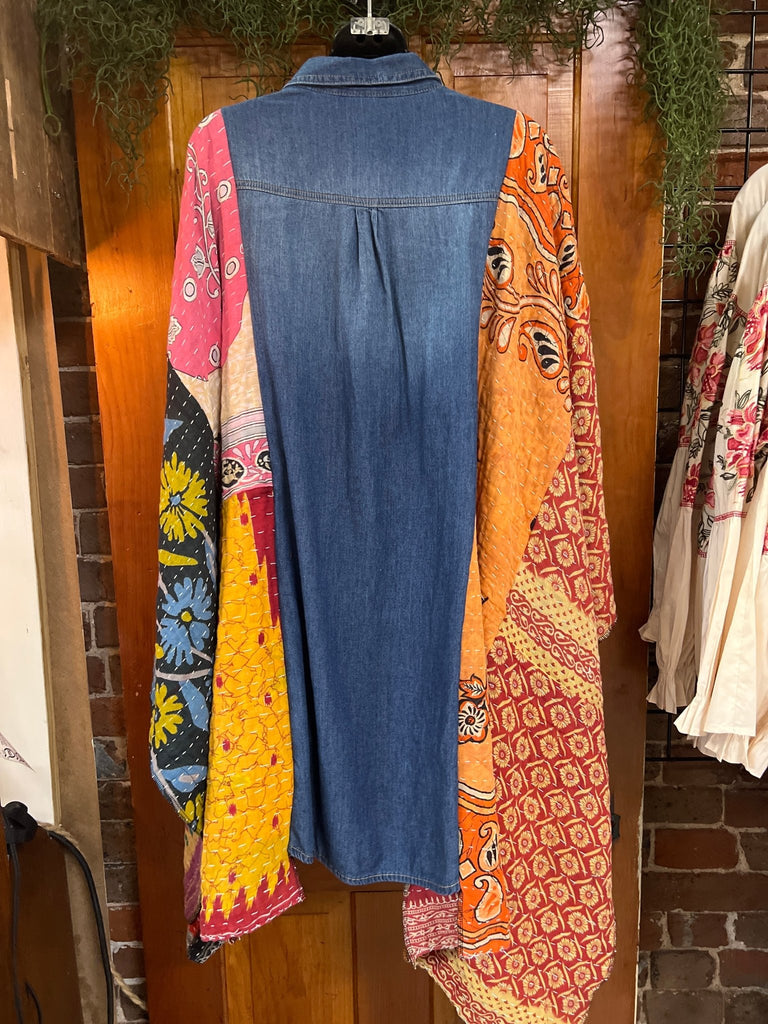 Denim kantha kimono - Main Street Threads